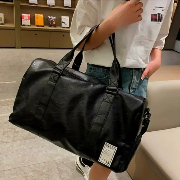 PU 레더 보스턴백 여행용 가방 헬스가방 대용량 생활방수 남여공용<블랙> - 6번째 이미지