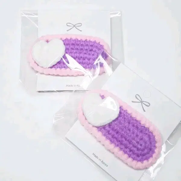 뜨개 헤어핀 똑딱핀 세트 딸기 체리 하트 새상품 - 2번째 이미지