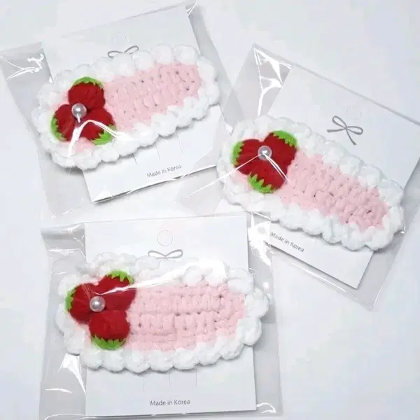 뜨개 헤어핀 똑딱핀 세트 딸기 체리 하트 새상품