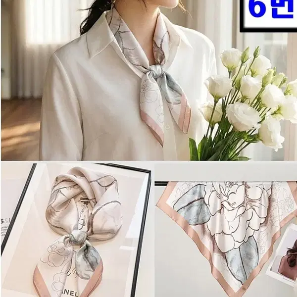 플라워 패턴 스카프 헤어 스카프 - 2번째 이미지