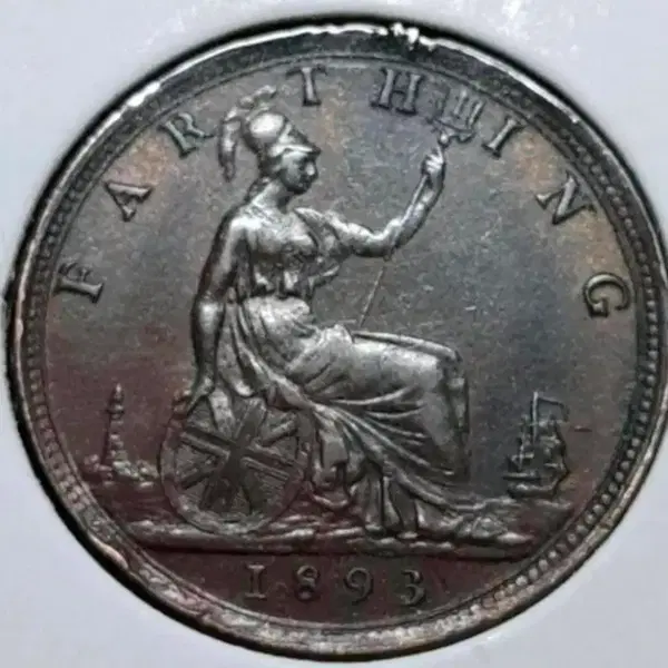 영국 미사용- 1893년 빅토리아여왕 파딩.외국주화 주화 동전 화폐 - 2번째 이미지