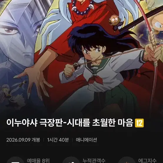 이누야샤 극장판 시대를초월한마음 용산 cgv 메인포스터 증정 단석
