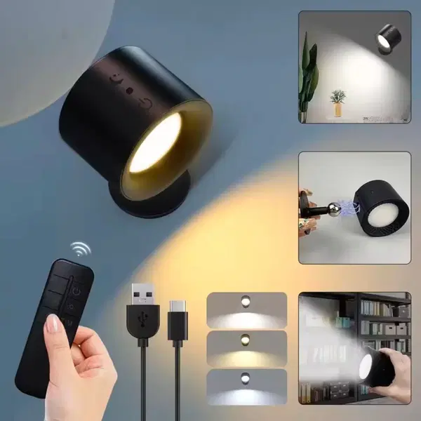 LED 터치 컨트롤 더블헤드 벽램프 360회전식 3색 벽조명 무선 야간 조명