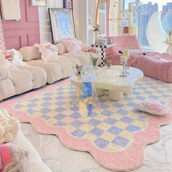 체크 무늬 핑크 러그 카페트 160x230