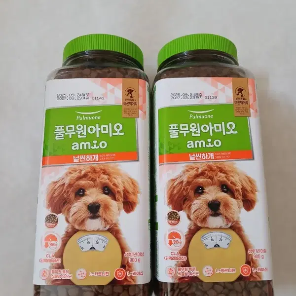 풀무원 강아지 체중조절 사료900g*2통+간식1봉